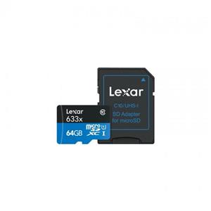 کارت حافظه‌ microSDXC لکسار مدل High-Performance کلاس 10 استاندارد UHS-I U1 سرعت 95MBps 633X همراه با آداپتور SD ظرفیت 64 گیگابایت Lexar High-Performance UHS-I U1 Class 10 95MBps 633X microSDXC With Adapter - 64GB