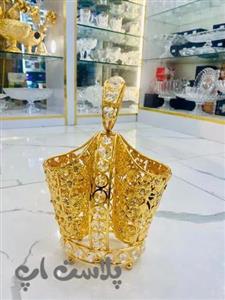 جا قاشقی طلایی دوتایی تزئین شده با نگین های کریستالی