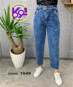 شلوار مام فیت پشت کمرکش آبی قد 90 اسپرت کد 1049