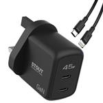 شارژر دیواری 45 وات پاوا مدل Stout Gan Travel Charge به همراه کابل USB-C به لایتنینگ