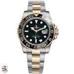 ساعت مچی رولکس مردانه مدل جی ام تی بند دو رنگ سیلور طلایی صفحه مشکی ROLEX GMT R22