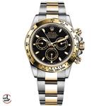 ساعت مچی رولکس مردانه مدل دیتونا بند دو رنگ طلایی صفحه مشکی ROLEX Daytona