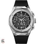 ساعت مچی هابلوت مردانه مدل هشت ضلعی بند مشکی صفحه اسکلتون HUBLOT BIGBANG