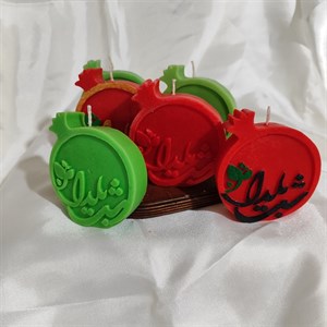 : شمع دست ساز مدل شمع شب یلدا کتیبه انار کد DCO 114 بسته 2 عددی