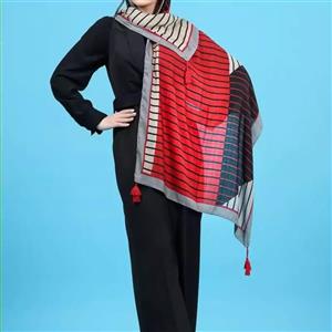 شال نخی قواره بزرگ منگوله دار اسپرت رنگ قرمز مشکی