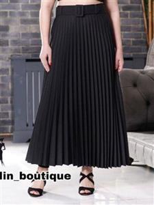 پیراهن زنانه کرپ حریر ماکسی دامن پلیسه مشکی