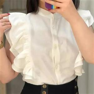 شومیز  ژیله سفید مشکی یقه دیپلمات ابروبادی حلقه ای