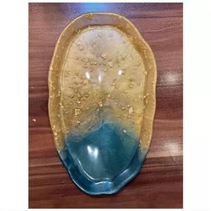 سینی لبه دار  رزین سبز طلا