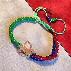 دستبند پروانه نقره با جید های سبز ، قرمز و آبی دخترانه