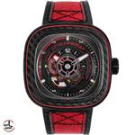 ساعت مچی سون فرایدی مردانه اتوماتیک بند جیر قرمز صفحه مشکی SEVENFRIDAY