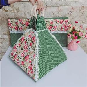 کاور قابلمه پیک نیک مثلثی دوکاره،وقتی زیپ بغلاش باز میشه رومیزی میشه،زیبا و باکیفیت،مخصوص جهیزیه،کادو و...