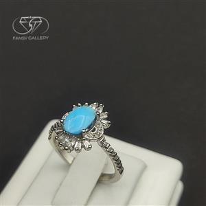 انگشتر نقره با نگین فیروزه نیشابوری کد422 