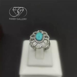 انگشتر نقره با نگین فیروزه نیشابوری کد432.1 