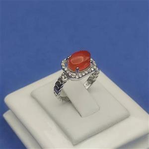 انگشتر عقیق یمنی آبکاری طلا سفید کد 413