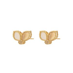 گوشواره طلا 18 عیار زنانه هور گالری مدل میخی گل پر و صدف ACE997 -