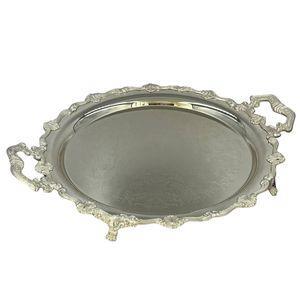 سینی مدل پایه دار برنجی با آبکاری نقره کد 8-2