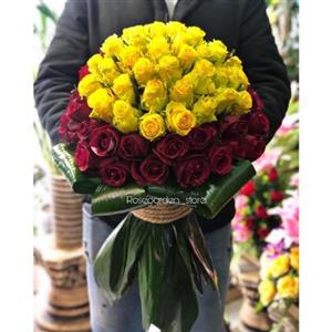 دسته گل رز زرد و قرمز 5813
