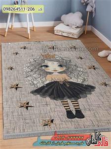 فرش کودک دخترانه پرنسس موفرفری کاشان  گل برجسته