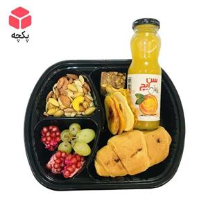 پک پذیرایی یلدا با آجیل و میوه خشک ممتاز و کیک مدل «دلبسته»