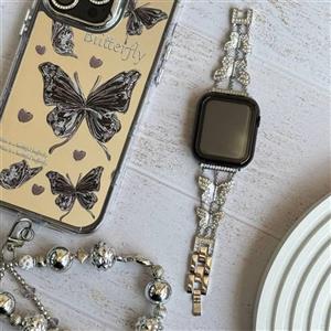 بند اپل واچ پروانه نگینی استیل + گارد نگین دار کد gh018