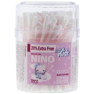 گوش پاک کن کودک نینو مدل kitty بسته 100 عددی Nino Cotton Swab For Kids 100pcs