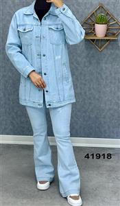 کت بلند جین رنگ یخی قد 75 زنانه کد 458