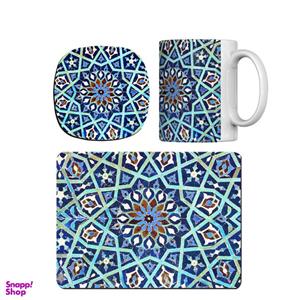 ماگ طرح کاشی فیروزه کد trm527 به همراه ماوس پد و زیر لیوانی