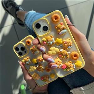 قاب خرس سرآشپز با عروسک های برجسته همراه با آویز برای گوشی موبایل اپل آیفون 