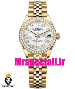 ساعت رولکس زنانه مدل دیت جاست اتوماتیک طلایی صفحه سفید قاب نگین 020874 ROLEX DATEJUST Diamond