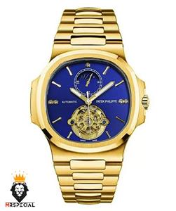 ساعت پتک فیلیپ مردانه مدل ناتیلوس اتومات طلایی صفحه ابی Patek Philippe NUATILOS 01061