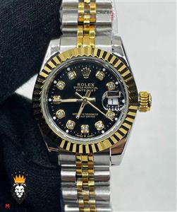 ساعت رولکس زنانه مدل دیت جاست کوارتز دورنگ طلایی صفحه مشکی 01676 ROLEX DATEJUST