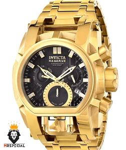 ساعت اینویکتا مردانه دوزمانه طلایی کرنوگراف صفحه مشکی 0847 INVICTA ZEUS