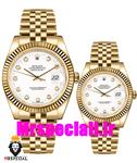 ساعت مچی زنانه و مردانه ست رولکس دیت جاست طلایی صفحه سفید 01231 ROLEX DATEJUST