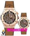 ساعت ست هابلوت مردانه و زنانه کرنوگراف رزگلد صفحه اسکلتون 6630 HUBLOT BIG BANG