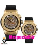 ساعت ست هابلوت مردانه و زنانه کرنوگراف طلایی صفحه اسکلتون 6629 HUBLOT BIG BANG