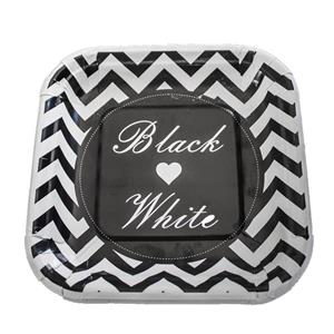 بشقاب یکبار مصرف طرح بلک وایت کد Vi013 بسته 20 عددی