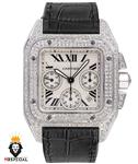 ساعت مچی زنانه کارتیه سانتوس فول نگین کرنوگراف بند چرم 01141 Cartier Santos100