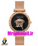 ساعت مچی زنانه ورساچه رزگلد بند حصیری صفحه مشکی 02029 VERSACE