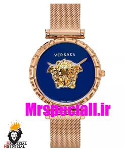 ساعت مچی زنانه ورساچه بند حصیری رزگلد صفحه ابی 02027 VERSACE