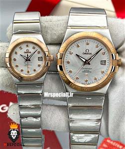 ساعت امگا ست مردانه و زنانه کانسلیشن اتوماتیک دورنگ رزگلد صفحه نقره ای OMEGA constllation 020408