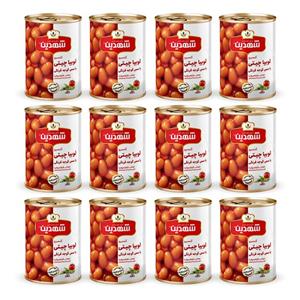 کنسرو لوبیا چیتی با سس گوجه فرنگی شهدین - 370 گرم بسته 12 عددی