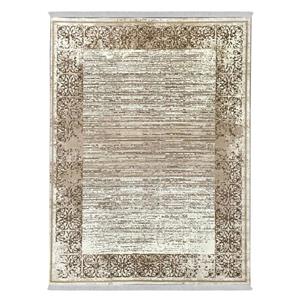 فرش ماشینی 440شانه دنیای فرش زمینه و حاشیه بژ مدل فانتزی کد 556