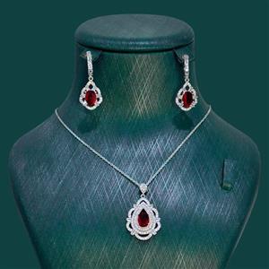 نیم ست نقره زنانه مدل یاقوت سرخ 0225 -