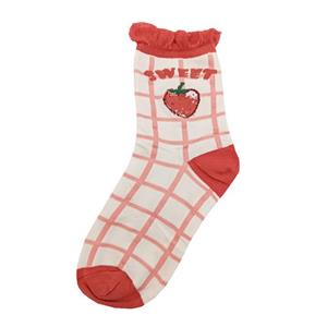 جوراب ساق بلند دخترانه مدل چهارخانه توت فرنگی