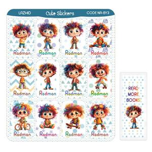 برچسب لاژید مدل اسم رادمان طرح پسرک به همراه نشانگر کتاب