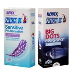 کاندوم ناچ کدکس مدل 690 BIG DOTS بسته 10 عددی به همراه کاندوم ناچ کدکس مدل Sensitive بسته 12 عددی