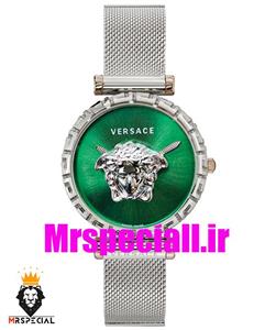 ساعت مچی زنانه ورساچه بند حصیری استیل صفحه سبز 02024 VERSACE