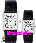 ساعت ست مردانه و زنانه کارتیه مدل تانک بند چرم مشکی صفحه سفید Cartier Tank 020658