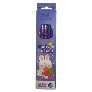 مداد مشکی پاکن دار مدل fluffy rabbit بسته 12 عددی