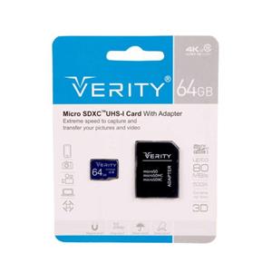 کارت حافظه microSDXC وریتی مدل 4K کلاس 10 استاندارد UHS  سرعت 80MBps ظرفیت 128 گیگابایت به همراه آدابتور